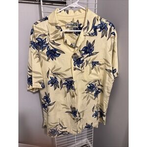 Havana Jack's Cafe Mens Shirt L Hawaiian Yellow Print Shirt Short Sleeve Pocket